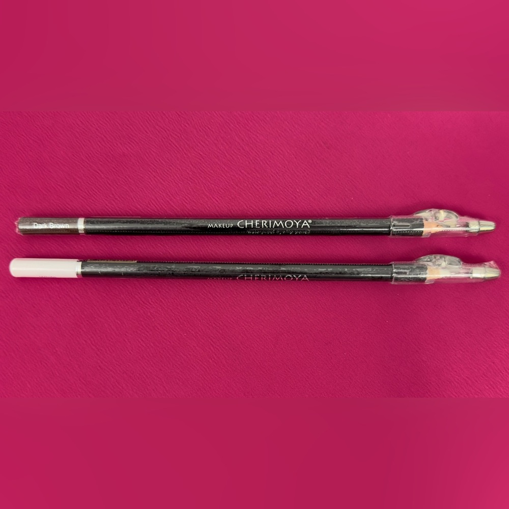 Cherimoya Dark Brown & White Waterproof Eye/Lip Pencils with Sharpeners.     NWT